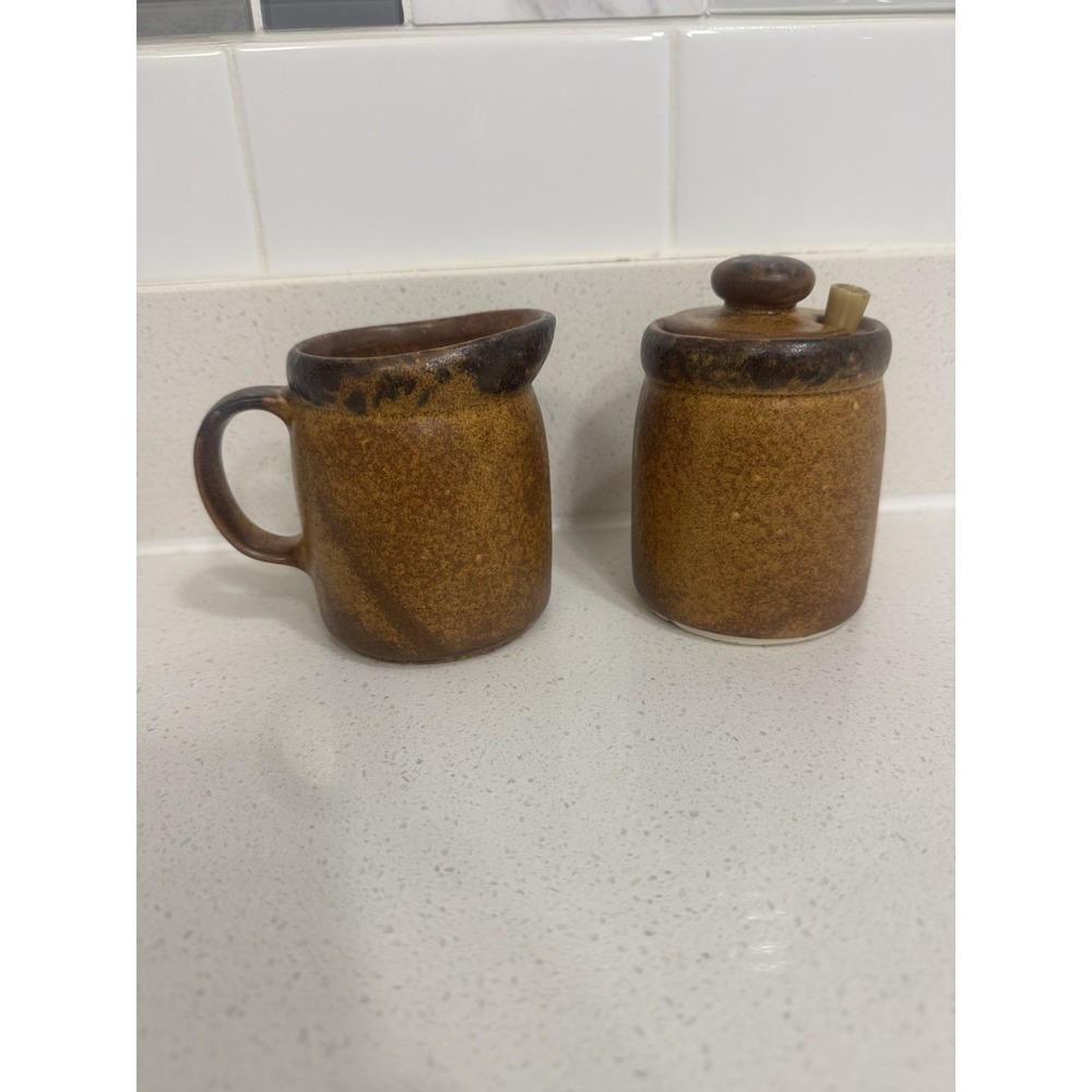 Vintage McCoy Pottery Canyon Mesa Creamer and Lidded Sugar Bowl Set 1414 USA MCM